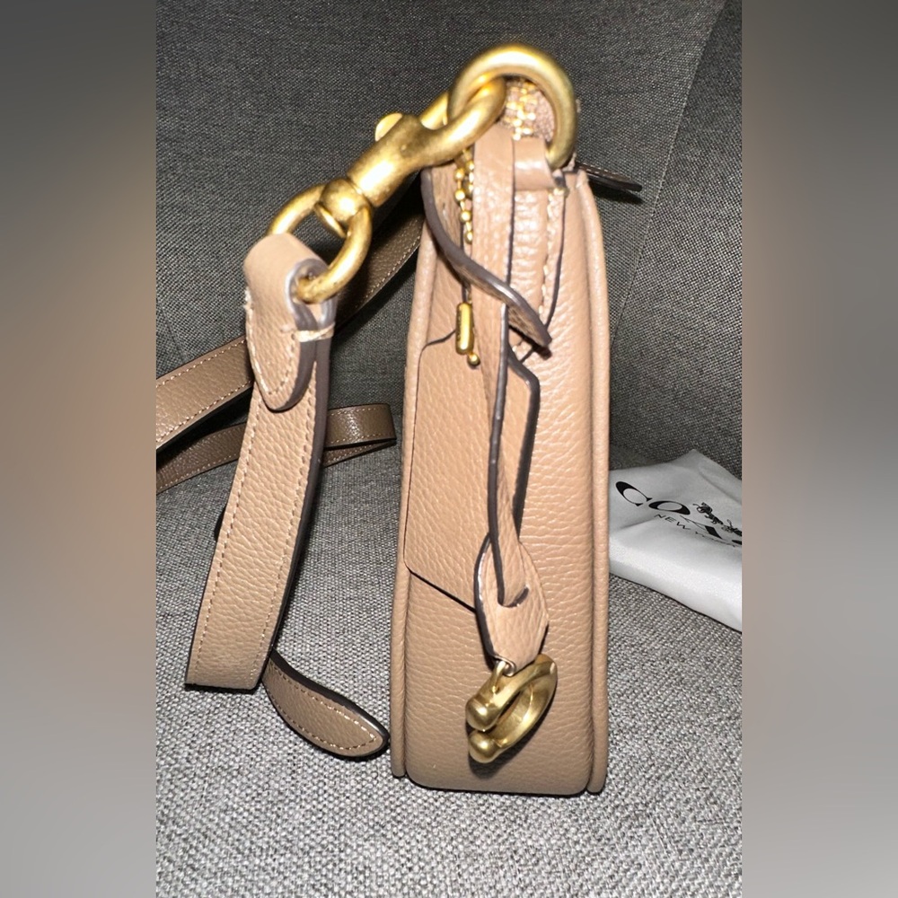 Coach Chaise Brass/Dark Stone Polished Pebble Leather Crossbody - Picture 7 of 10